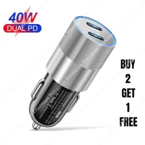 40W Dual Type C PD Fast Charging For iPhone 14 13 X Samsung Car Charger Adapter - Picture 1 of 12
