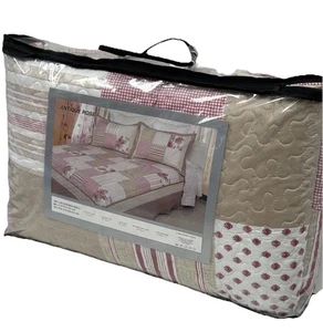 Country Cottage Pink Beige White Super King Bedspread Set Quilted - Picture 1 of 5