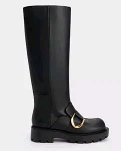Charles & Keith Gabine Boots Women's Loafer Knee-High Boots UK 6/EU 39 - Black - Picture 1 of 6