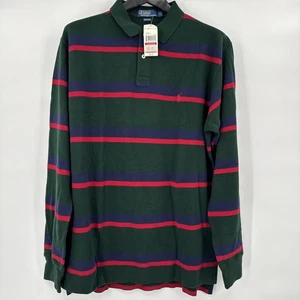 Polo Ralph Lauren Verde Rojo Azul Rayas Manga Larga Rugby Camisa Para Hombres Talla XL NUEVO - Imagen 1 de 7