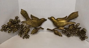 Vintage Syroco Love Birds Hartriegel Blume geformt Retro Wandbild hängend 1967 Gold - Bild 1 von 6