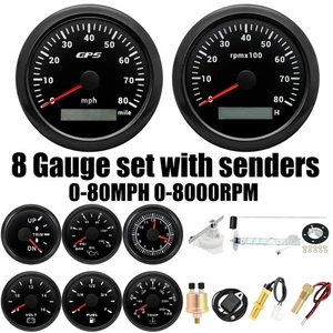 Juego de 8 medidores con transmisor 85 mm GPS velocímetro 80 MPH y velocímetro calibre 8000 RPM para barco - Imagen 1 de 23