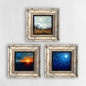 Colors of the Day 2 Set of 3 Framed Wall Art Vintage Wall Decor Natural Stone - Picture 1 of 6