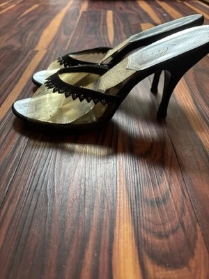 50's Vintage Black Suede Rhinestone Spring-o-lators Springolators Heels Pumps 8 - Image 1 of 4