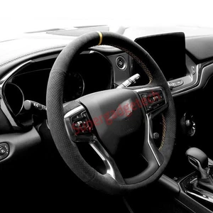 Black Suede Yellow Stitching Steering Wheel Stitch on Wrap For Holden Silverado - Picture 1 of 8