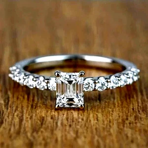 Emerald Cut Lab Created Diamond Women's Engagement Ring 14K White Gold Over 1CT - Picture 1 of 1