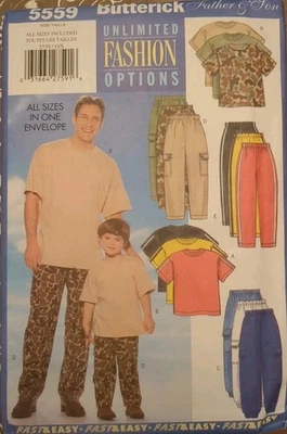 BUTTERICK Sewing Pattern #5559 MEN'S & BOYS' T-SHIRT & PANTS  S-XL/XS-L   UC/FF - Image 1 of 4
