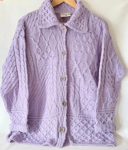 Damen Connemara Knitwear Ireland Flieder Lila Merinowolle Strick Cardigan Gr. M - Bild 1 von 4
