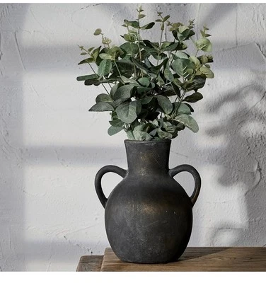 SIDUCAL rustikale Keramik Bauern Blumenvase mit 2 Henkeln, Terrakotta Vase,... - Bild 1 von 4