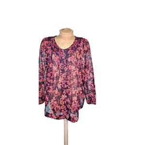 Beach lunch lounge floral long sleeve blouse large - Picture 1 of 4