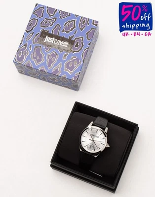 RRP€190 JUST CAVALLI Leather Wristwatch Water-Resistant 5ATM Rhinestones - Image 1 of 4