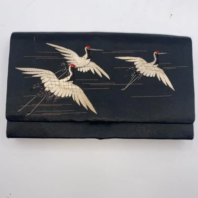 Bolso sin asas M Yamamoto & Co Kyoto Japón vintage grúa/herrón negro seda Foto 1 de 4