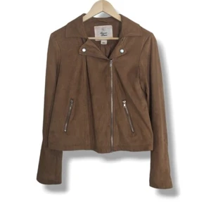 Forever Flower | Chic Boho Brown Suede Zip Up Moto Jacket Women's Size L - Picture 1 of 5