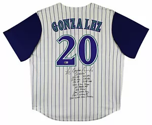 D-Backs Luis Gonzalez "Career Stat" Signed White Pinstripe Majestic Jersey BAS W - Picture 1 of 5