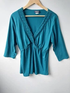 EXPRESSION Womens Green Maternity Top 3/4 Sleeve Size 16-18 Lace Trim Cotton - Picture 1 of 19