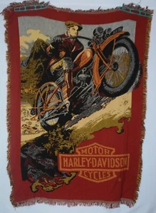 Vintage Harley Davidson Motorcycles Needlepoint Tapestry Throw Blanket Rare - Picture 1 of 10