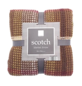 Country Club Caramel Scotch Tartan Waffle Fleece Blanket Throw 130x170cm - Picture 1 of 2