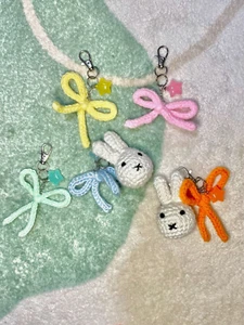 Crochet miffy keychain with bow physical item different colors available  - Picture 1 of 5