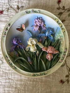 3D Bradford Exchange Beautiful Gardens Ceramic Plate - The Iris Garden - Picture 1 of 2