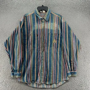 Vintage Western Shirt Mens Medium Button Up Cowboy Rodeo Striped Cotton Blue * - Picture 1 of 10