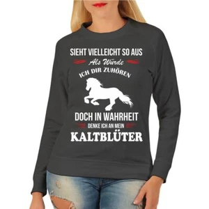 Damen Pullover Sweatshirt Kaltblüter Pferde Sprüche Reiter Geschenk Hufeisen  - Bild 1 von 4