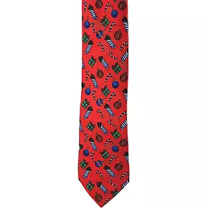 EXUC Hallmark Red Christmas Pattern Neck Tie 100% Silk - Picture 1 of 6