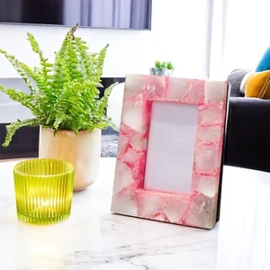 9"x6" Rose Quartz Crystal Photo Frame Handmade Pink Gemstone Picture Frame Decor - Picture 1 of 5