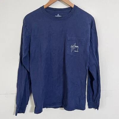 Guy Harvey Mens T-Shirt Size S Blue Long Sleeve Bass Fish Graphic Print Tee - Image 1 of 4