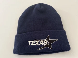 Marineblau mit Texas und Stern bestickt Beanie Mütze mit Manschetten Kappe Stretch Skimütze - Bild 1 von 5