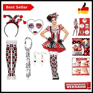 Joker Herzkönigin Kostüm, Karneval Kostüm Damen, Spielkarten Pik und Herz Ohr... - Bild 1 von 8