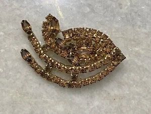 Vintage Kramer Of New York Amber Rhinestone Brooch Pin - Picture 1 of 7