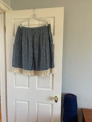 Sundance 12 Azul Seda y Algodón Línea A Forrado Elegante Falda Encaje Hermosa Preciosa Foto 1 de 4