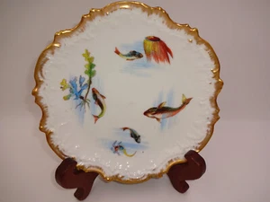 Antique Vintage Limoges AK A Klingenberg Fish Jellyfish Plate Gold Rim 9" France - Picture 1 of 8
