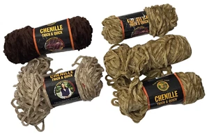 LION BRAND Chenille Bulky Yarn Mixed Lot 5 Champagne Khaki Chocolate PARTIAL NEW - Picture 1 of 7