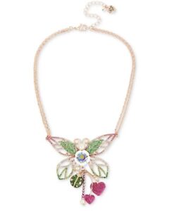 $75  Betsey Johnson Fruity Petals Crystal Accent Butterfly Necklace #549