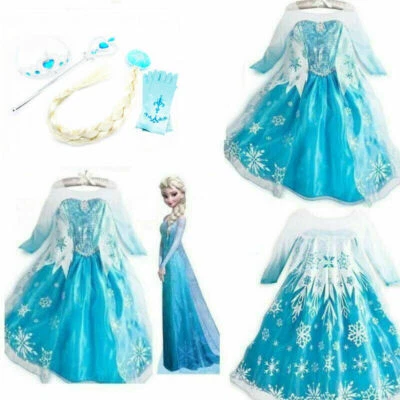MARKENLOS Kinder Mädchen Prinzessin Elsa Kleid Cosplay Karneval Kostüm Party Geschenk