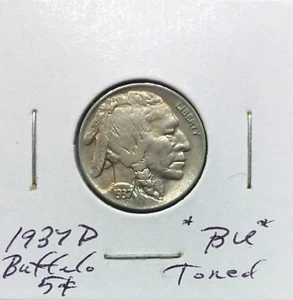 1937 D Büffelnickel ~ *stgl.* ~ getönte kräftig detaillierte Münze - Bild 1 von 2