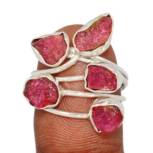 Natural Pink Tourmaline Rough 925 Sterling Silver Ring EHS1 s.8.5 CR58295 - Picture 1 of 1