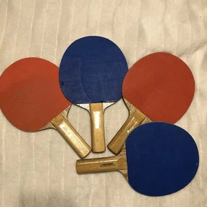 Vintage Ping Pong/ Table Tennis Paddles Set Of 4 Justen Made In Hong Kong  - Picture 1 of 12