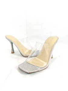 Blue by Betsey Johnson Banks Clear Rhinestone Square Toe Embellished Mules Sz 7 - Picture 1 of 12