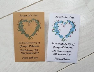 25 Personalisierte Forget Me Not Seeds Pakete Umschläge Beerdigung un/gefüllt Denkmal - Bild 1 von 2