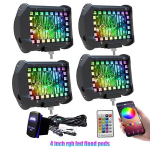 4P 4INCH LED Pods Work Light BAR Multi-Color Chasing Halo Strobe Bluetooth RGB - Bild 1 von 7
