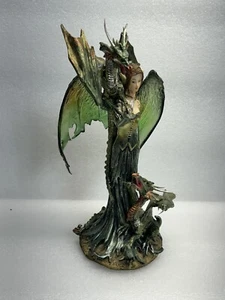 Ebros Smaragdelfenfee mit 2 grünen Schutzdrachen Figur 9 Zoll H - Bild 1 von 4