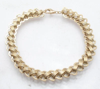 Domed Ribbed Interlocked Oval Railroad Bracelet  Real 14K Yellow Gold QVC - Image 1 of 4