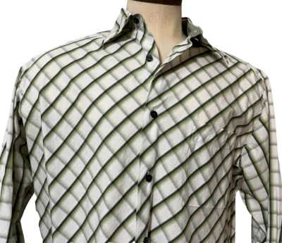 CRAZY HORSE CLAIBORNE CO. MENS XL WHITE OLIVE LIME GEOMETRIC PATTERN SHIRT JOS9 - Image 1 of 4