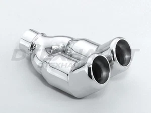 DT-048 STAINLESS EXHAUST TIP DUAL DOUBLE WALL TURN UP 2.25" INLET 10" LONG - Picture 1 of 3