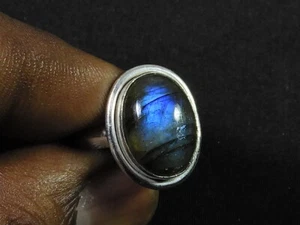 Natural Blue Labradorite Gemstone 925 Solid Sterling Silver Ring Size US-7.5 - Picture 1 of 9