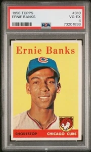 Carta Baseball 1958 Topps ERNIE BANKS Chicago Cubs HOF 310 Classificata PSA 4 Bella - Foto 1 di 2