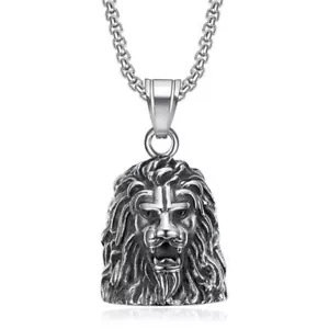 Motorcycle Riding Lucky Bell 3D Lion Head Pendant Necklace Stainless Steel Men - Picture 1 of 10