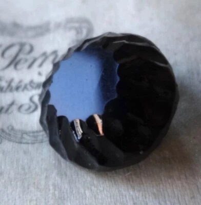 antique Victorian french jet black glass 18mm button -K3 - Image 1 of 4